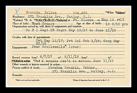 Julius Bruskin, KIA WWI, KIA June 11 1918, Nutley NJ
