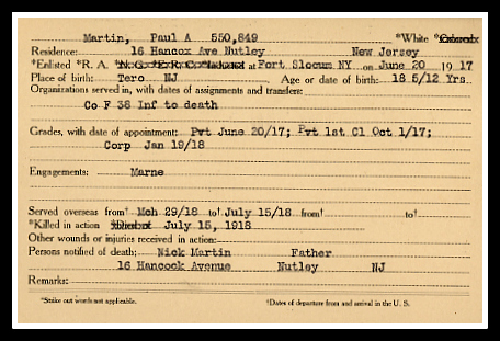 Paul Martino, NSHR, KIA WW1, WW1, KIA July 15 1918,