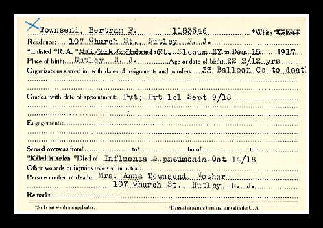 Bertram F. Townsend, d Oct 14 1918, Fort Sill Okla,